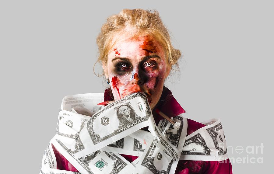 Worried zombie with Dollar bills Photograph by Jorgo Photography