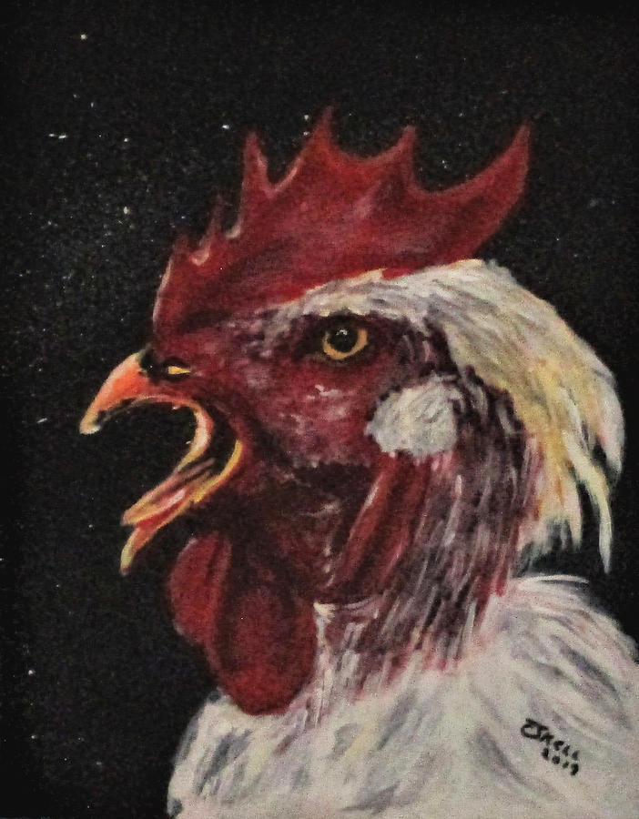 WOW Rooster Painting by Clyde J Kell