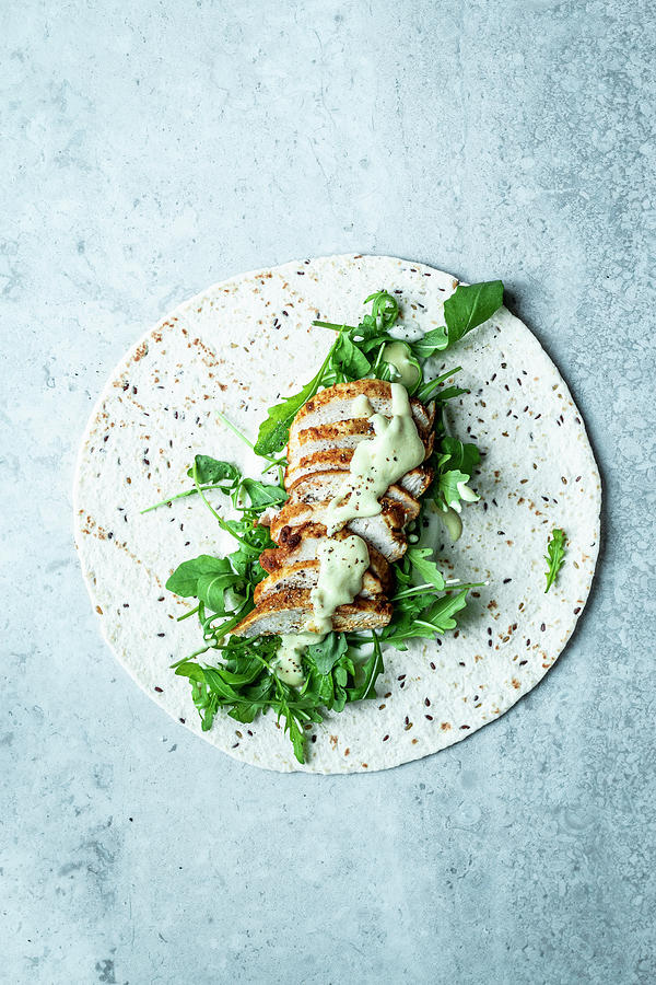 Wrap With Chicken Breast, Arugula And Honey Mustard Sauce Photograph by Simone Neufing