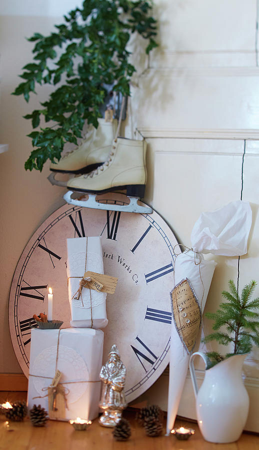 Wrapped Gifts, Clock Face And Vintage-style Accessories Photograph by Sven C. Raben