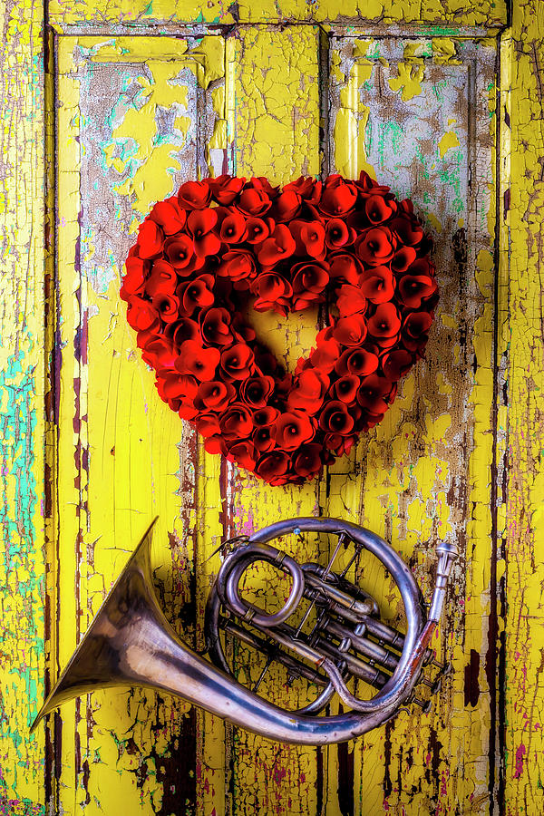 Wreath Heart And French Horn Photograph by Garry Gay