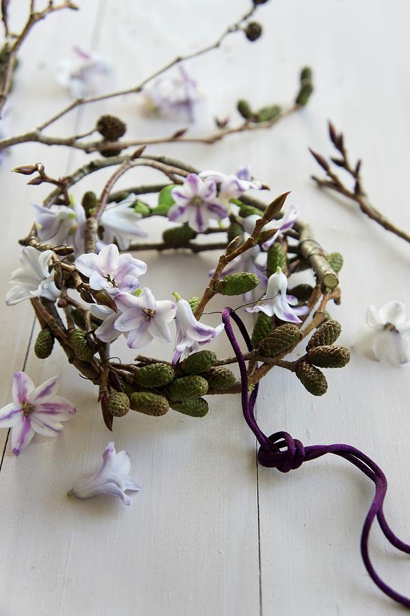 Wreath Of Alder Catkins And Hyacinth Florets Photograph by Martina Schindler