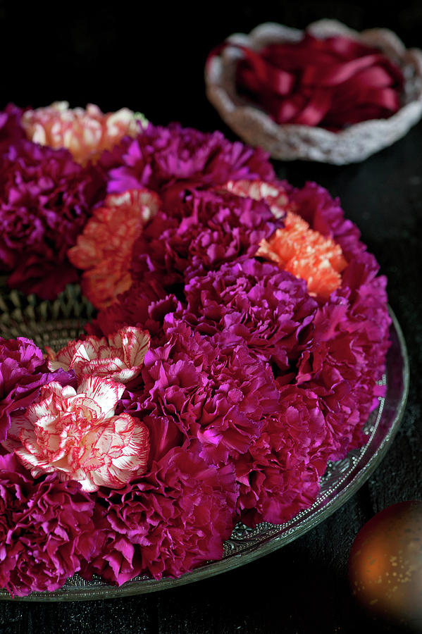 Wreath Of Carnations As Scented Table Decoration Photograph by Elisabeth Berkau