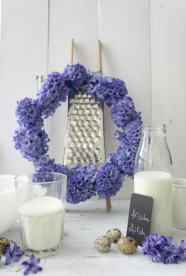 Wreath Of Hyacinths, Milk And Quails Eggs Photograph by Martina Schindler