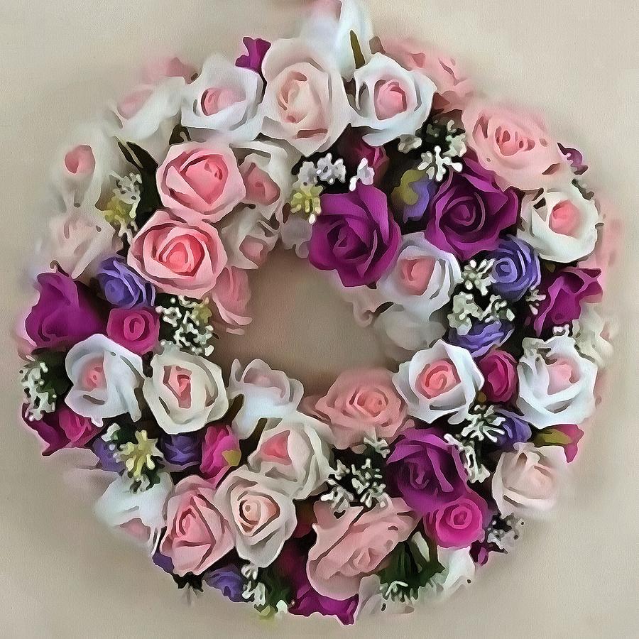 Wreath Of Pink and Purple Roses Painting by Taiche Acrylic Art