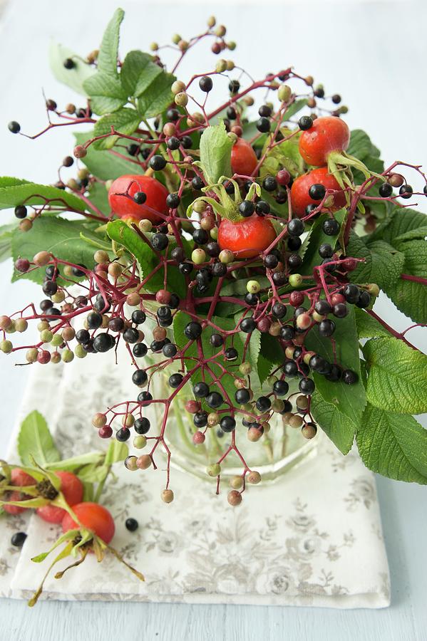 Wreath Of Rose Hips And Elderberries Photograph by Martina Schindler