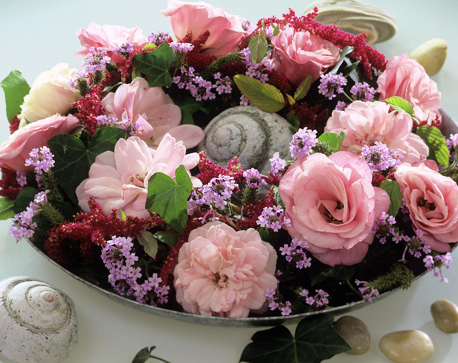 Wreath Of Roses, Lisianthus, Amaranthus And Verbena Photograph by Friedrich Strauss