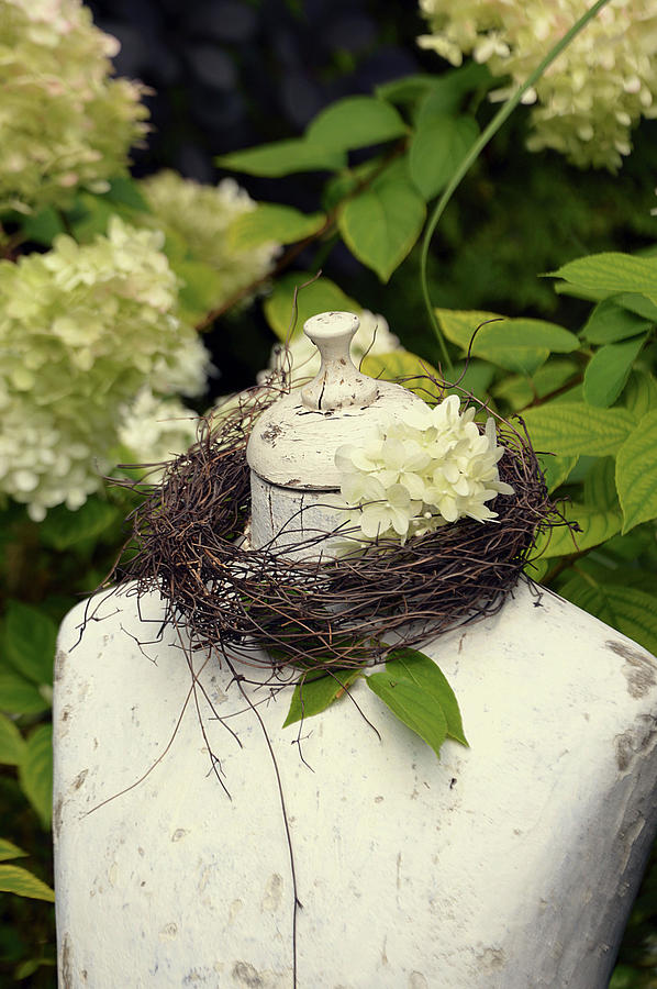 Wreath Of Wicker And Hydrangea Around Neck Of Tailors Dummy Photograph by Christin By Hof 9