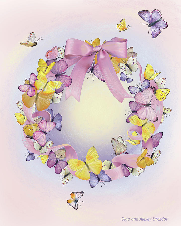 Spring Digital Art - Wreath With Butterflies by Olga And Alexey Drozdov