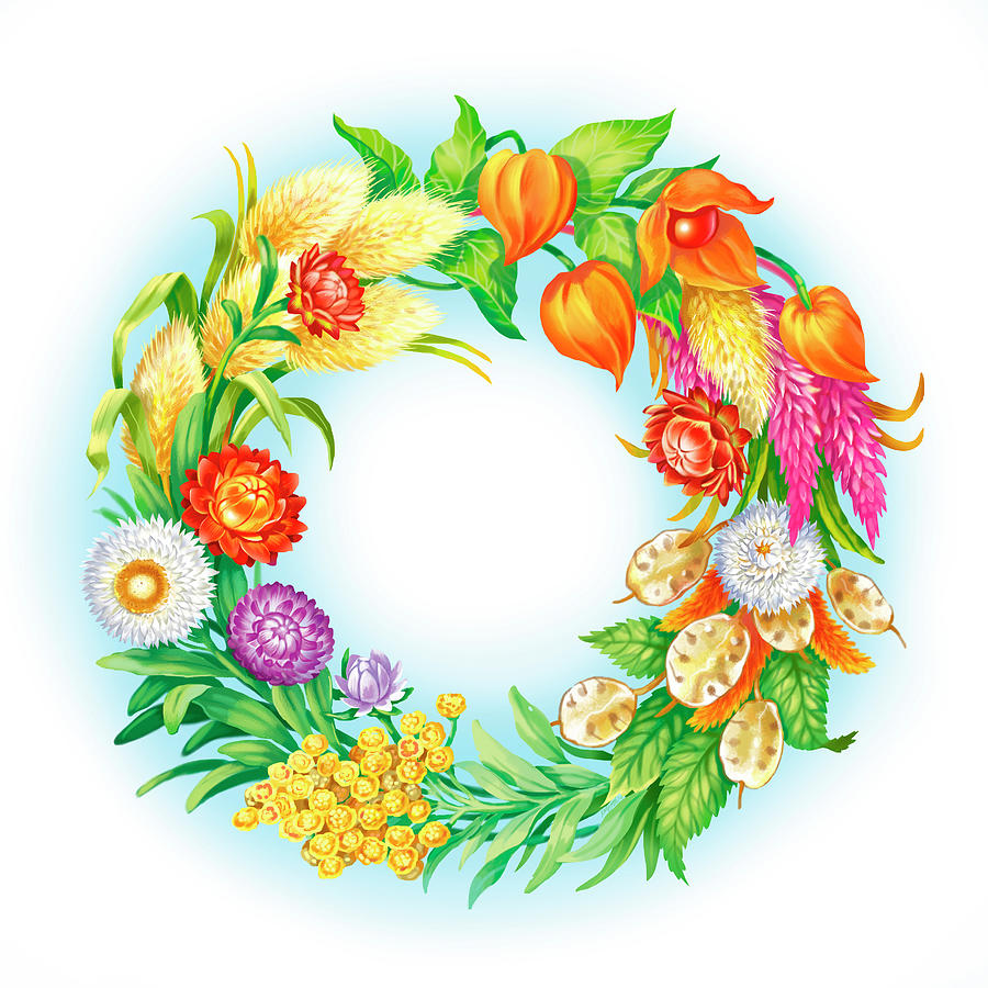 Flower Digital Art - Wreath With Dried Flowers by Olga Kovaleva