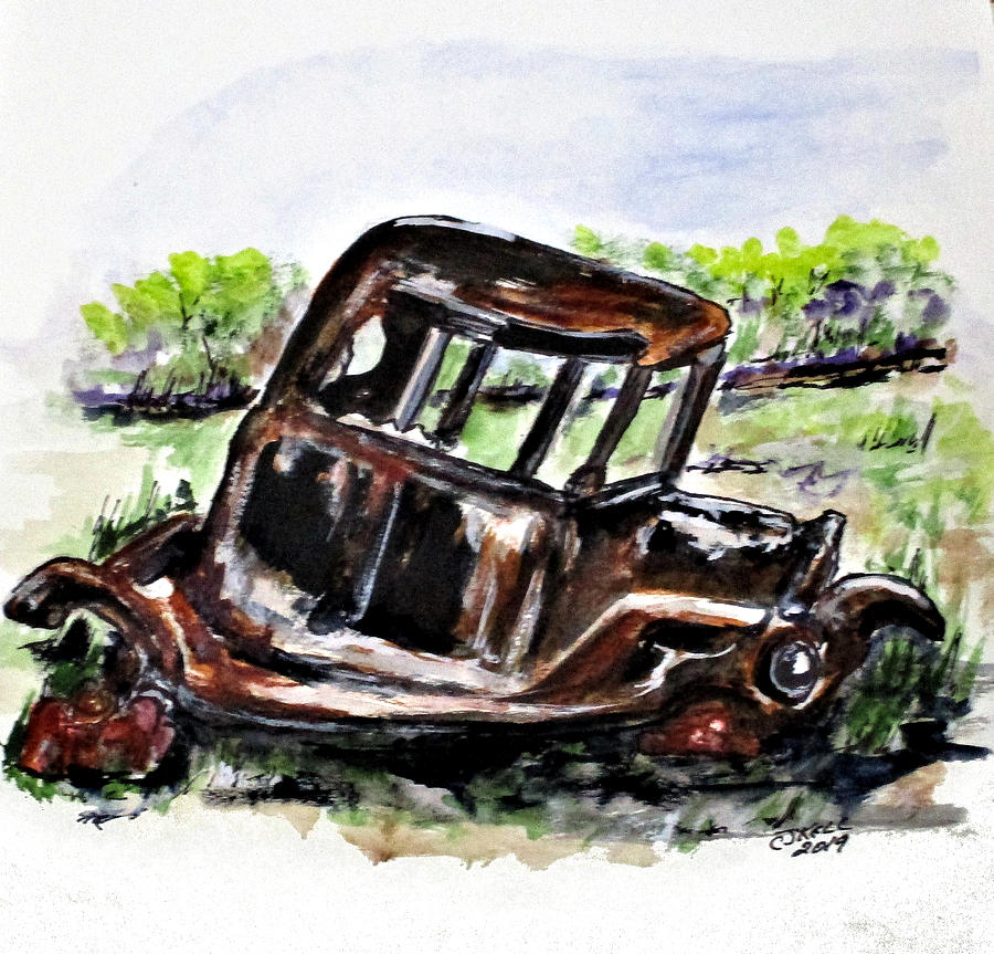 Wrecked And Rusting Painting by Clyde J Kell