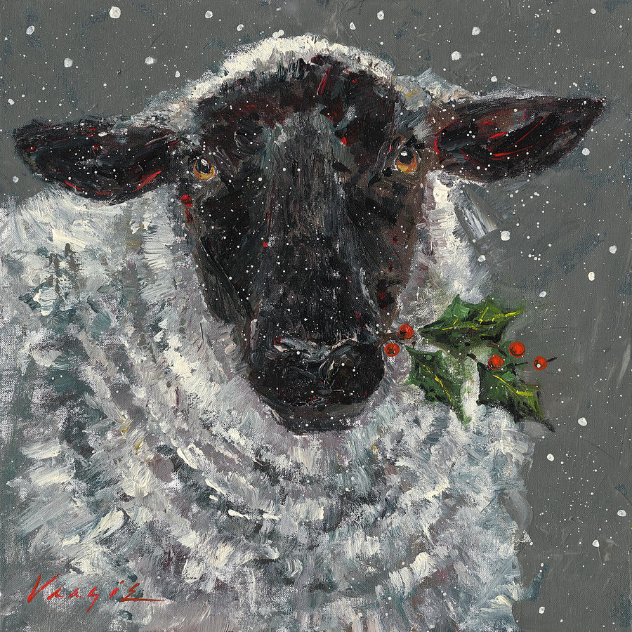 Christmas Painting - Wren The Christmas Sheep by Mary Miller Veazie