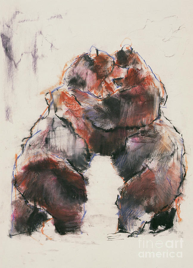 Wrestle Charcoal And Conte On Paper Painting by Mark Adlington