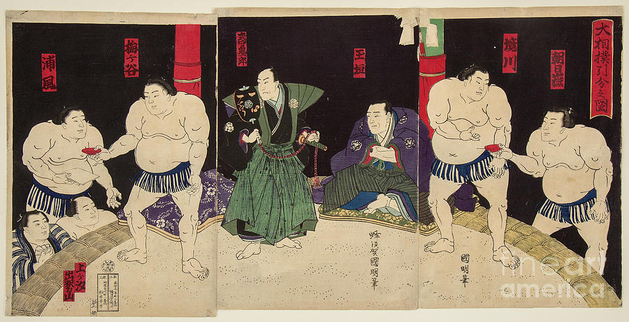 Wrestling Match Umegatan Vs Sakaigawa Drawing by Heritage Images