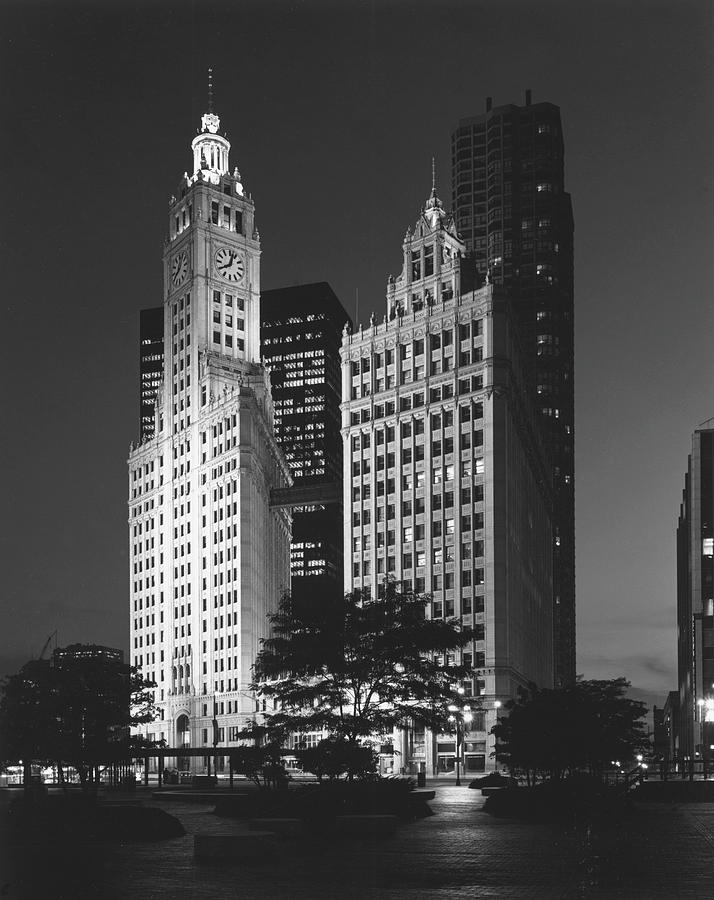Wrigley Building At Night Photograph by Chicago History Museum