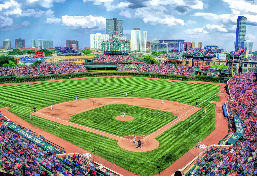Wrigley Field Chicago Cubs Baseball Ballpark Stadium Painting by Christopher Arndt