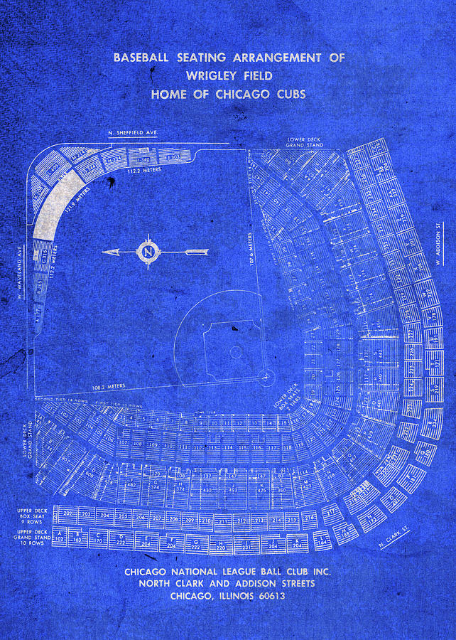 Wrigley Field Mixed Media - Wrigley Field Chicago Seating Chart Vintage Patent Blueprint by Design Turnpike