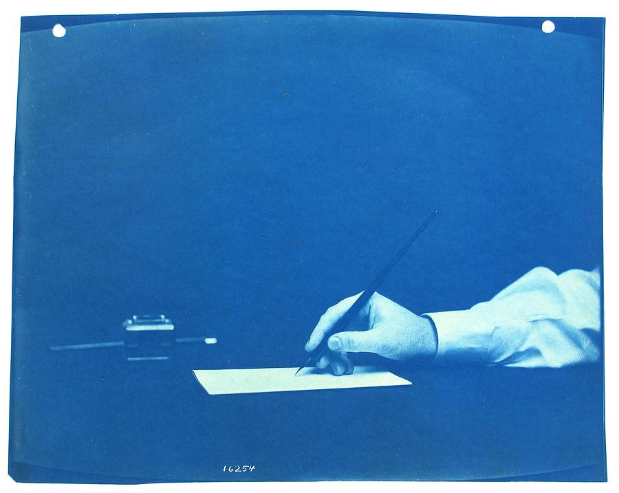 Writing   Cyanotype Photograph by Thomas Smillie Painting by Celestial Images
