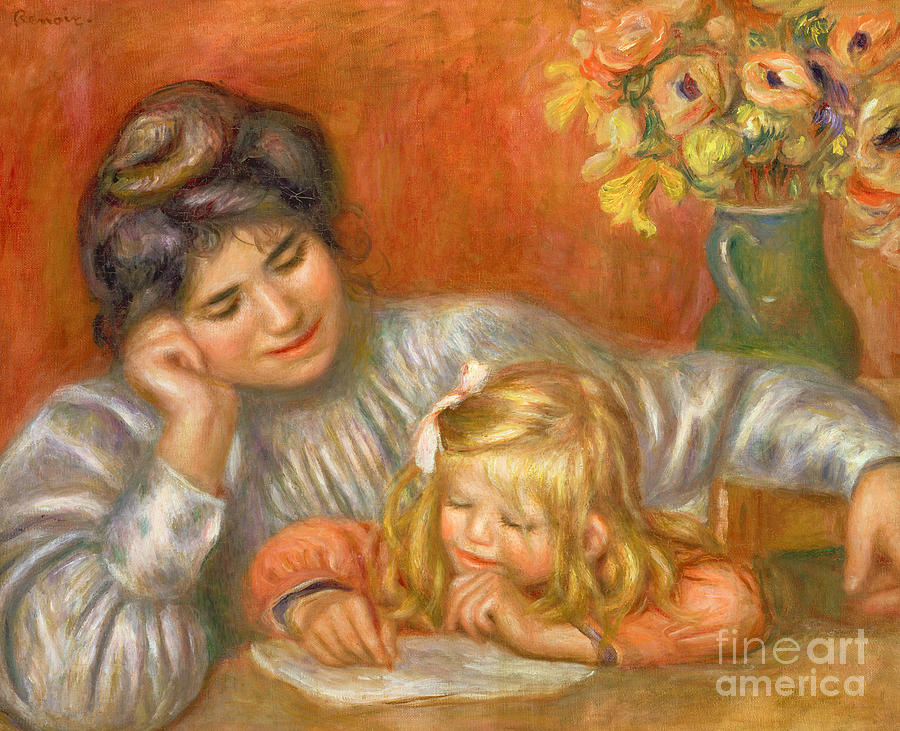 Writing Lesson Gabrielle and Claude, 1905 Painting by Pierre Auguste Renoir