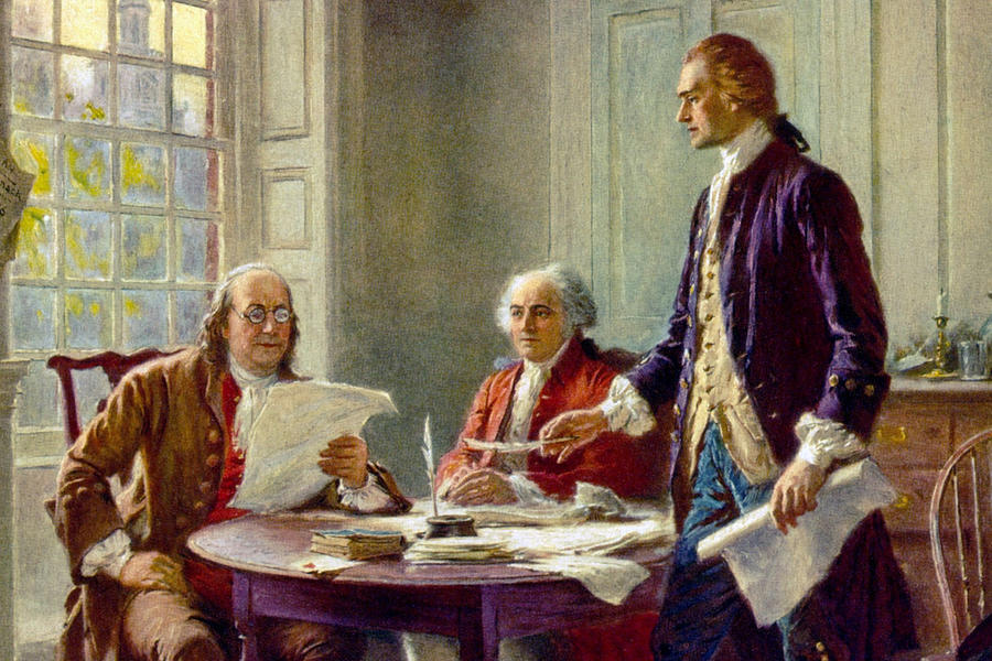 Benjamin Painting - Writing the Declaration of Independence in 1776 by Jean Leon Gerome Ferris