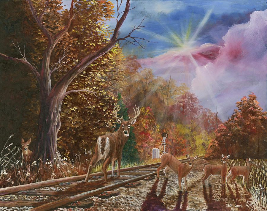 Deer Painting - Wrong Side Of The Tracks by David A Paine