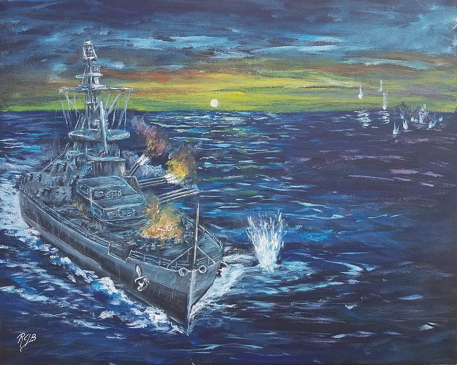 WW2 Battleship Fight Painting by Rick Berube - Pixels