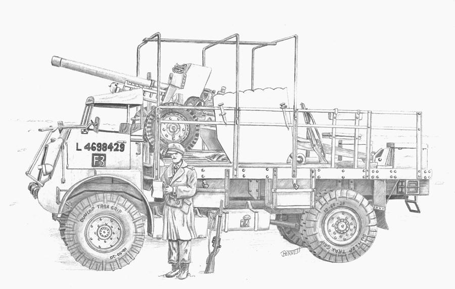 WWII Bedford Gun Portee  Drawing by Rick Bennett