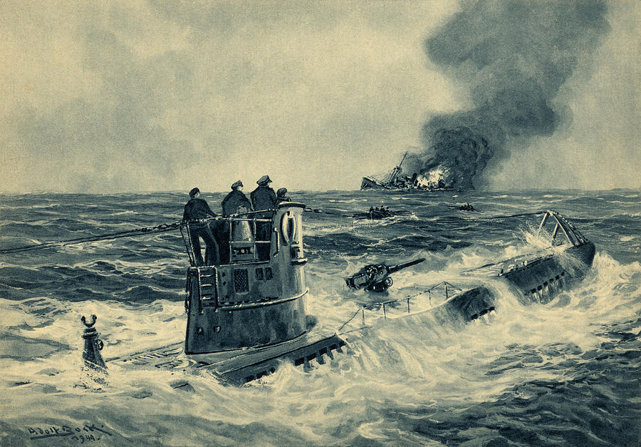 Wwii, German U-boat Attack Painting by Science Source