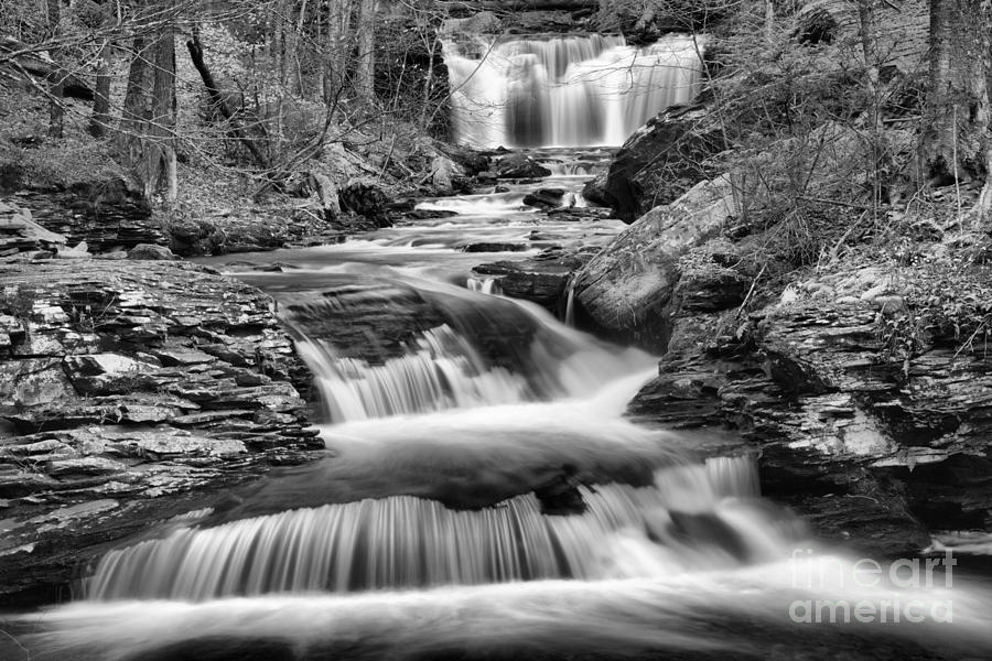 Wyandot Falls Stream Black And White Photograph by Adam Jewell