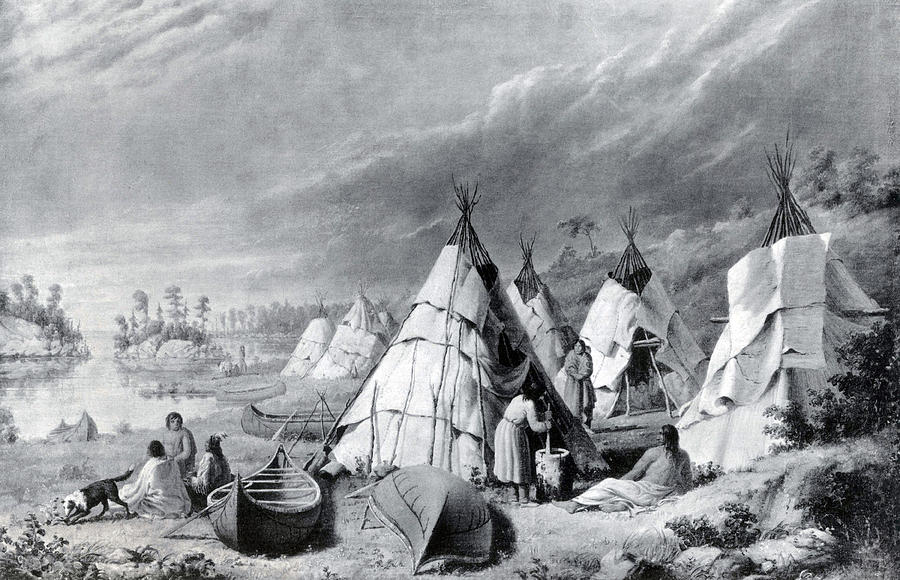Wyandot Indian Encampment, Lake Huron Painting by Science Source