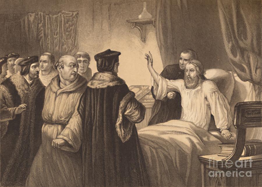 Wycliffe On His Sick-bed Assailed Drawing by Print Collector