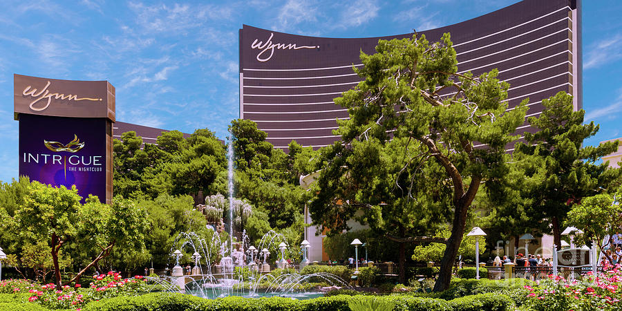 Las Vegas Photograph - Wynn Casino Sign and Fountains in the Afternoon 2 to 1 Ratio by Aloha Art