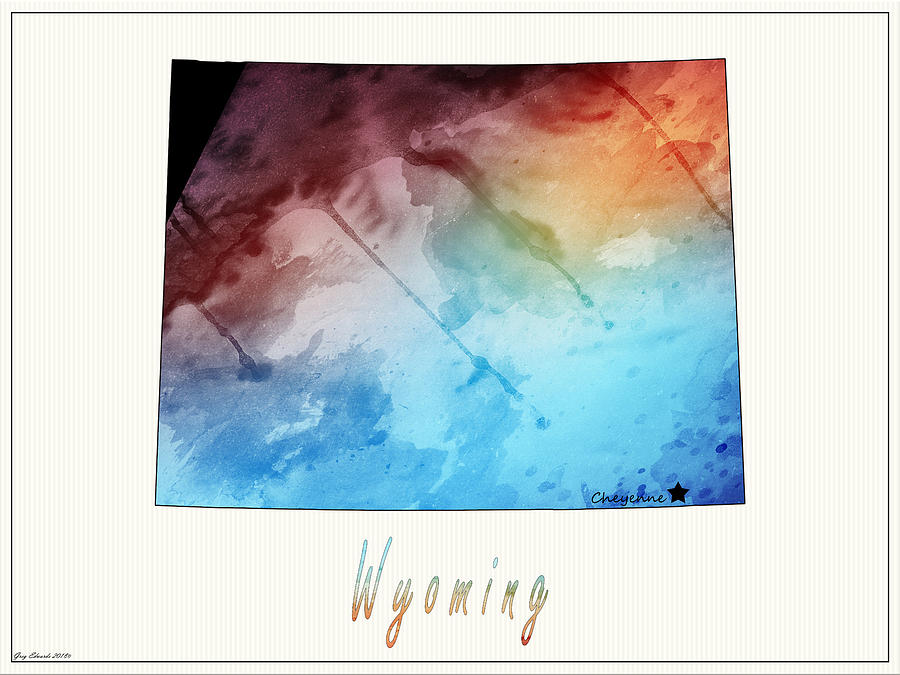 Wyoming Watercolor Map Style 4 Painting by Greg Edwards