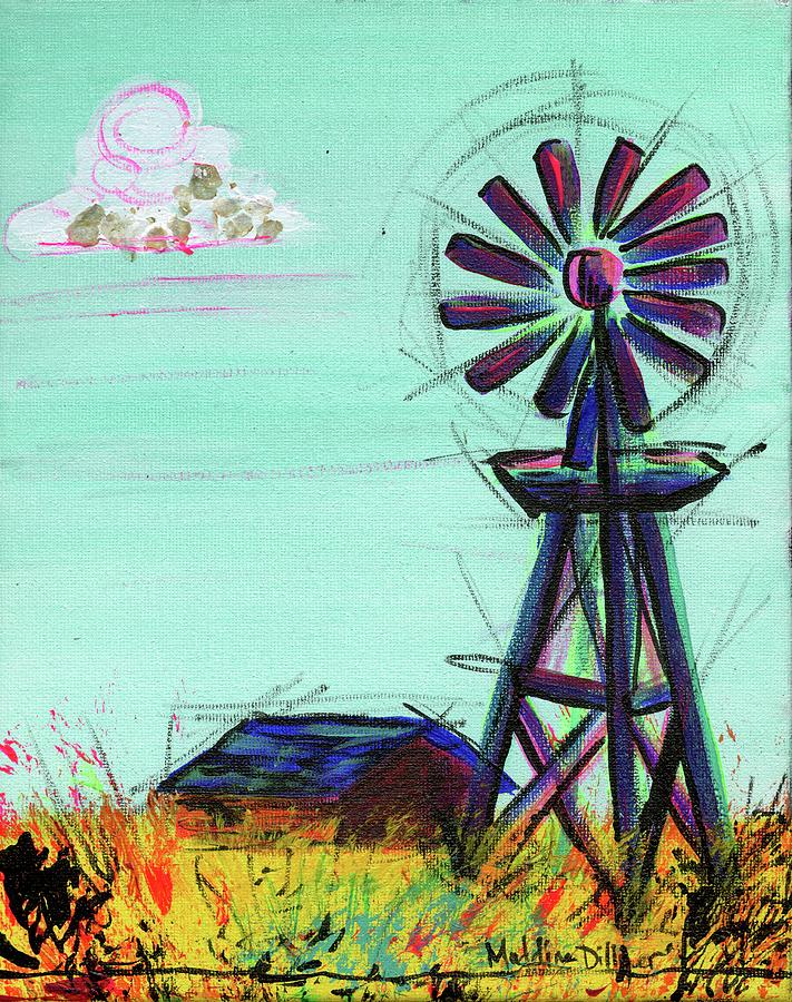 Wyoming Windmill Painting by Madeline Dillner