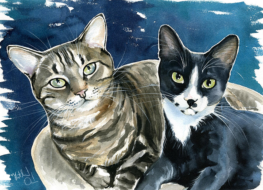 Cat Painting - Xani and Zach Cat Painting by Dora Hathazi Mendes