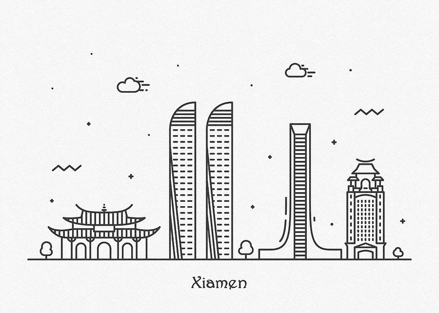Xiamen Cityscape Travel Poster Drawing by Inspirowl Design