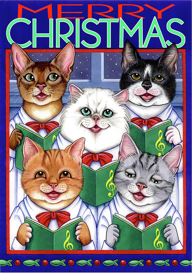 Xmas Cat Chorus Mixed Media by Tomoyo Pitcher - Fine Art America