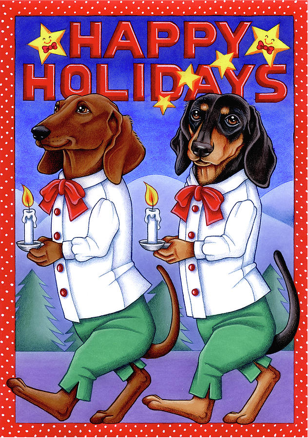 Holiday Mixed Media - Xmas Dachshunds by Tomoyo Pitcher