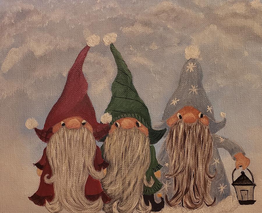 Xmas Gnomes Painting by Michelle Stevens