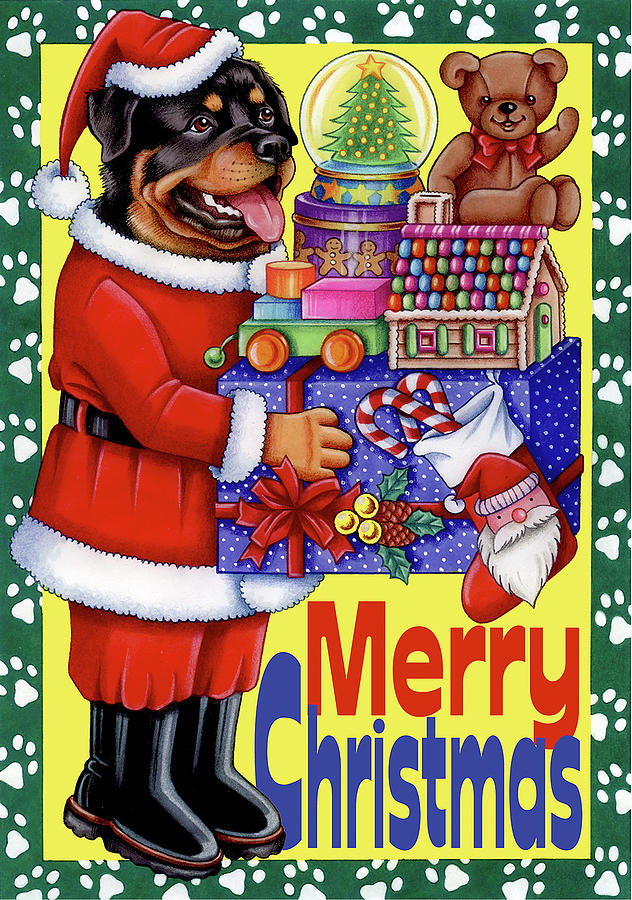 Holiday Mixed Media - Xmas Rottweiler by Tomoyo Pitcher