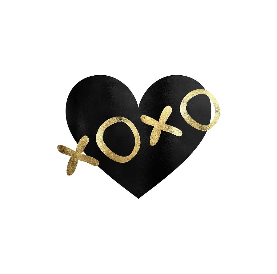 Inspirational Mixed Media - XOXO Black and Gold Kisses by Amanda Jane