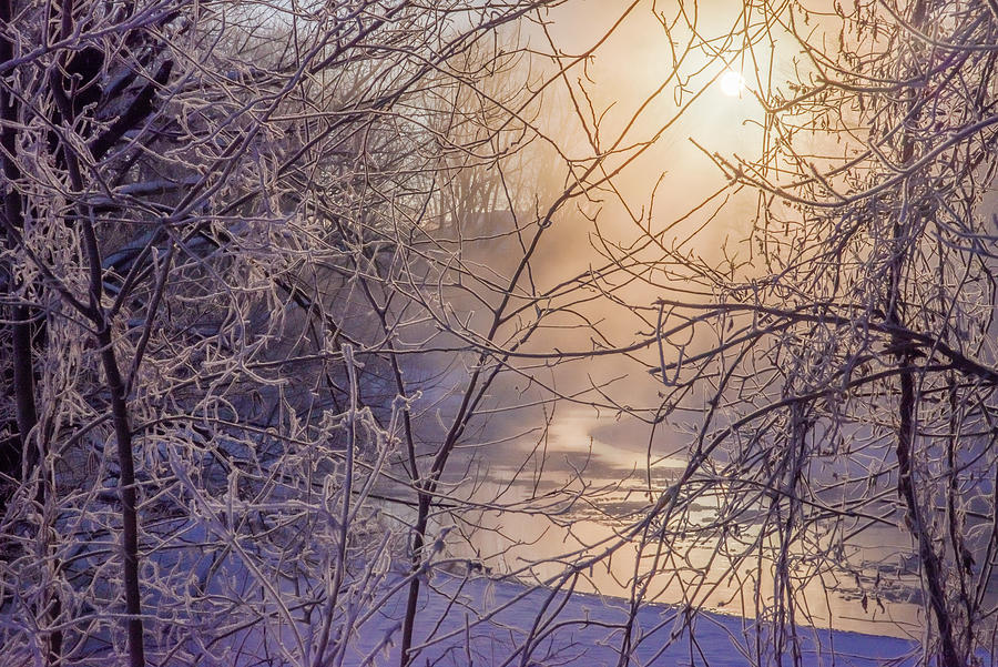 Frozen Silence #3 - Yahara River through a frosty veil at sunrise near Stoughton WI Photograph by Peter Herman