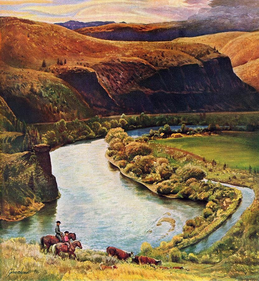 Yakima River Cattle Roundup Drawing by John Clymer