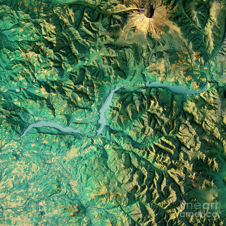 Map Digital Art - Yale Lake 3D Render Topographic Map Color by Frank Ramspott