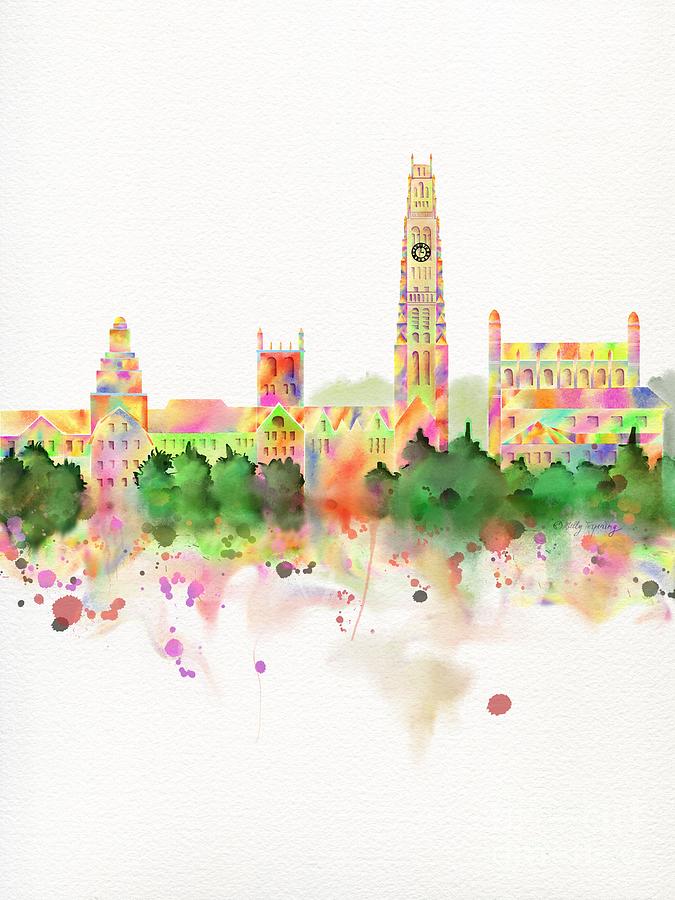 University Painting - Yale University Skyline by Melly Terpening