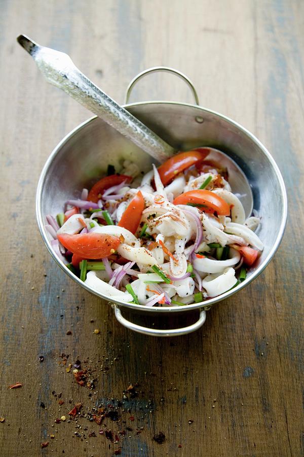 Yam Pla Mk spicy Squid Salad With Tomatoes, Thailand Photograph by Michael Wissing