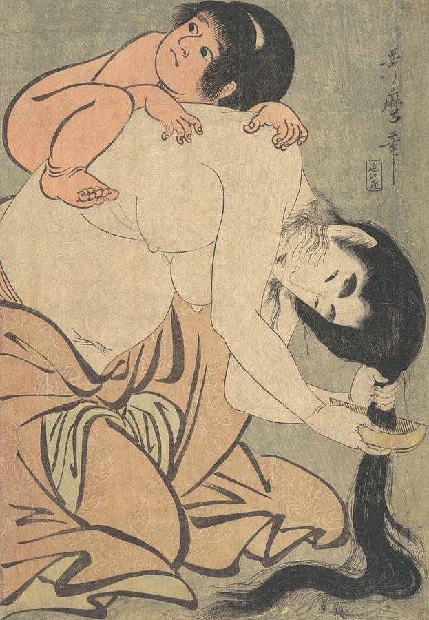 Yamauba Combing Her Hair and Kintoki Relief by Kitagawa Utamaro