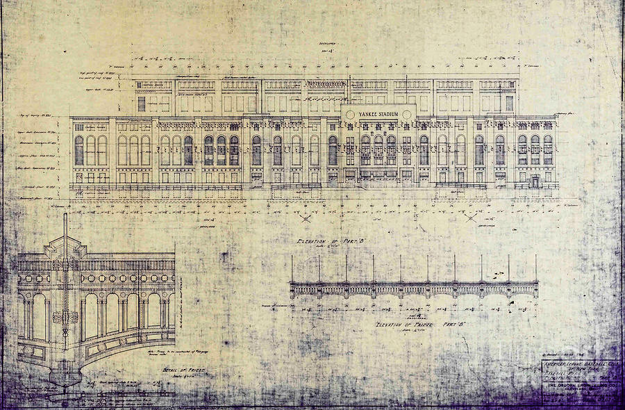 Yankee Stadium Blueprint Drawing by Peter Ogden