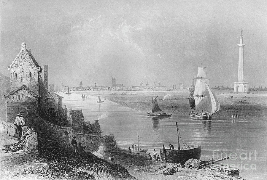 Yarmouth, With Nelsons Monument, 1859 Drawing by Print Collector