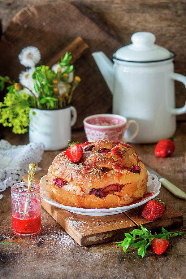 Yeast Cake With Strawberry And Almond Flakes Photograph by Irina Meliukh
